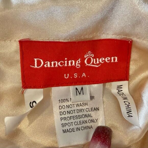 Vintage Dancing Queen USA Applique Lace Nude Bodice Formal Mini Dress Medium - Picture 5 of 11